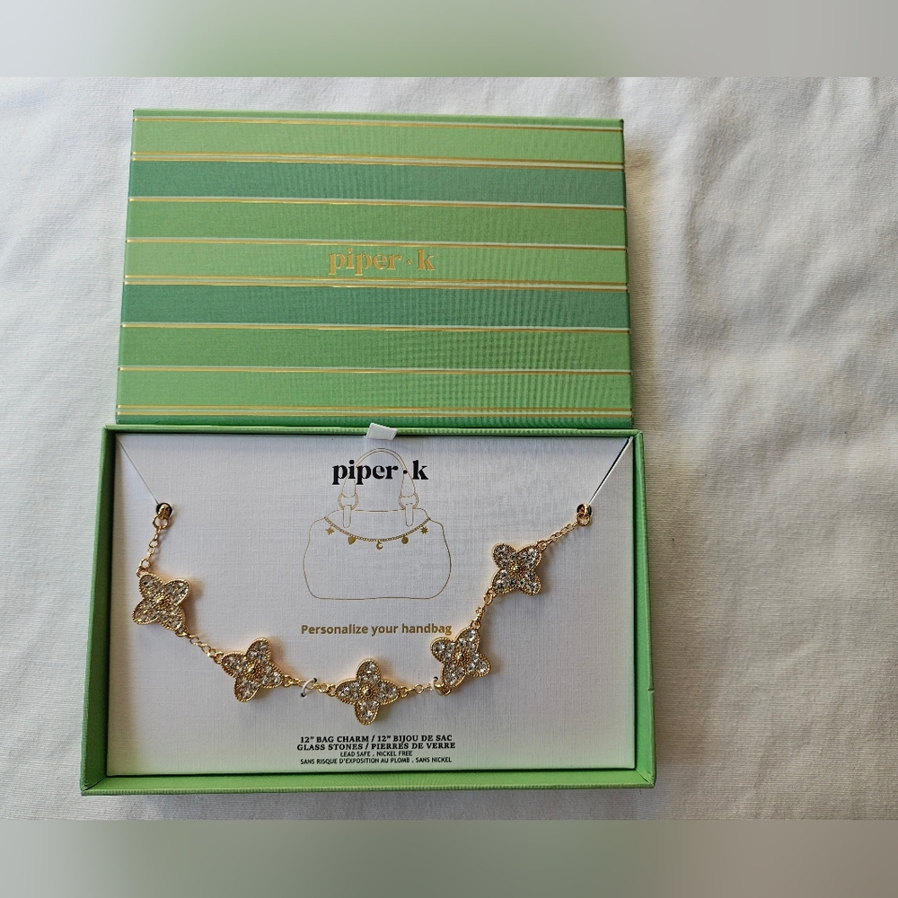 NWB Piper K Gold Bag Charm With Glass Stones - Picture 2 of 3